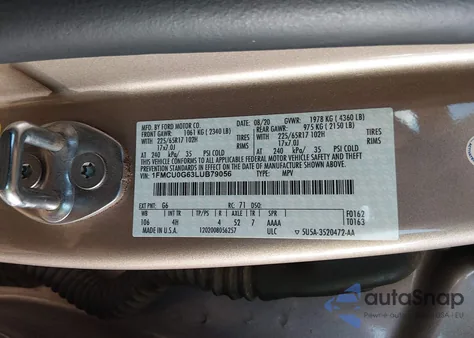 2020 Ford Escape Se z USA, uszkodzony, nr VIN 1FMCU0G63LUB79056